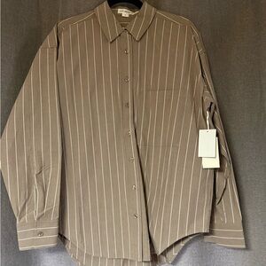 Good American Taupe Striped Button Down Shirt